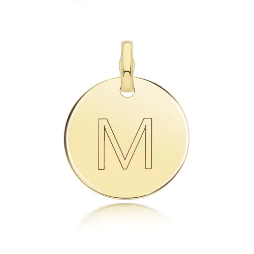 9ct Yellow Gold Round Plain Initial Pendant 14.3mm M